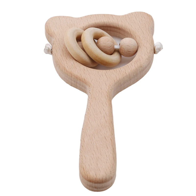 

1PC Baby Wooden Rattle Beech Animal Hand Teething Wooden Ring Makes A Sound Montessori Educational Toy Attract Attention