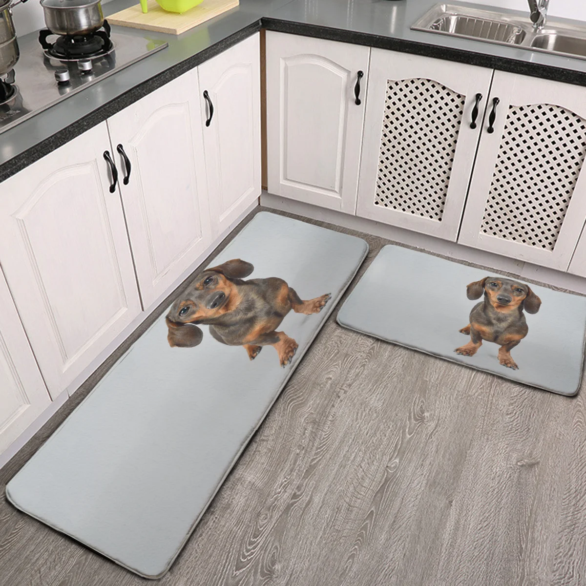 

2 Pieces Non Skid Kitchen Rugs Cute Dachshund Puppy Fun Dog Washable Anti Fatigue Kitchen Mat Kitchen Rugs Mats Sets Soft Absorb