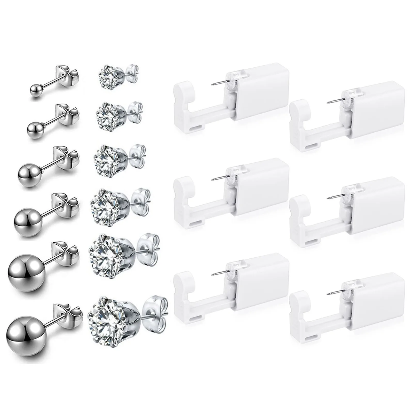 

6Pieces Ear Piercing Gun Kit Disposable Nose Piercer Self Ear Pierce Kit with 6pcs Pierced Stud Earrings Body Piercing Kit Tools