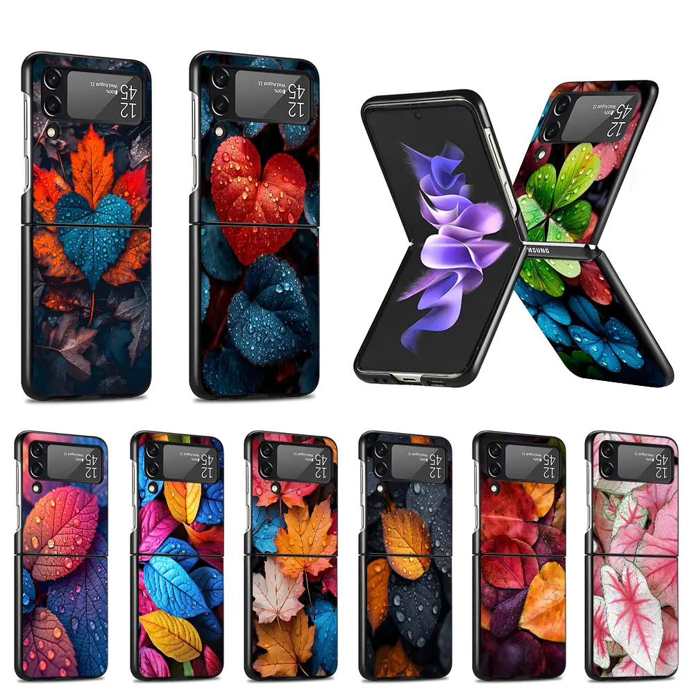 Красивый чехол с цветными листьями для Samsung Galaxy Z Flip 4 3 5G черный сотового телефона