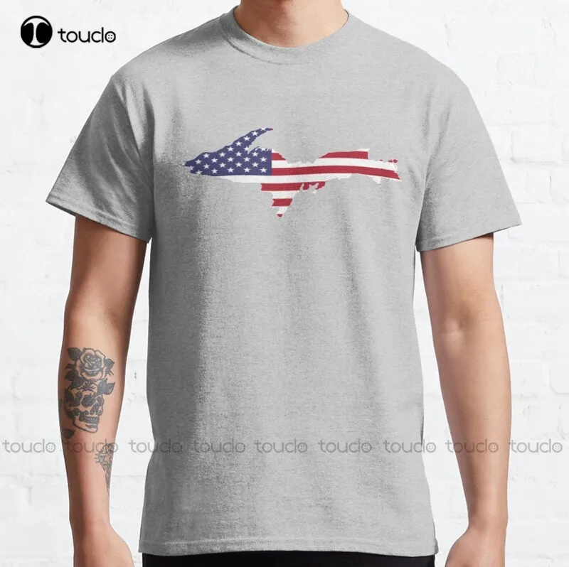 

New Upper Peninsula Up American Flag - Yooper Usa Classic T-Shirt Cotton Tee Shirt