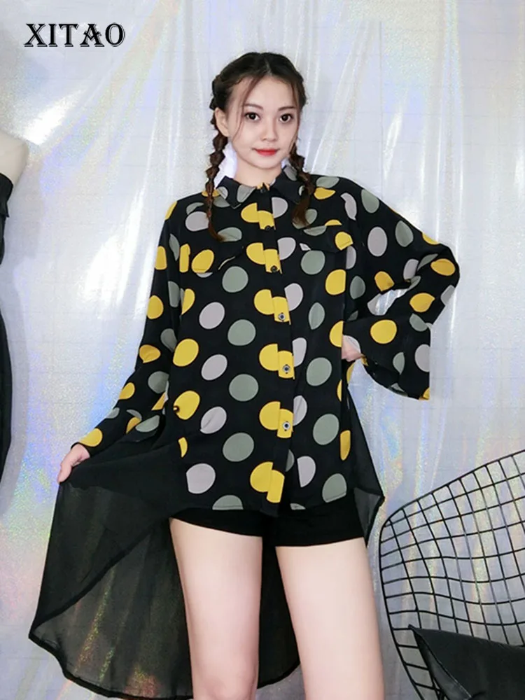

XITAO Irregular Patchwork Casual Print Shirt Women 2020 Summer Tide Fashion New Turn Down Collar Collar Long Sleeve Top DMY4348