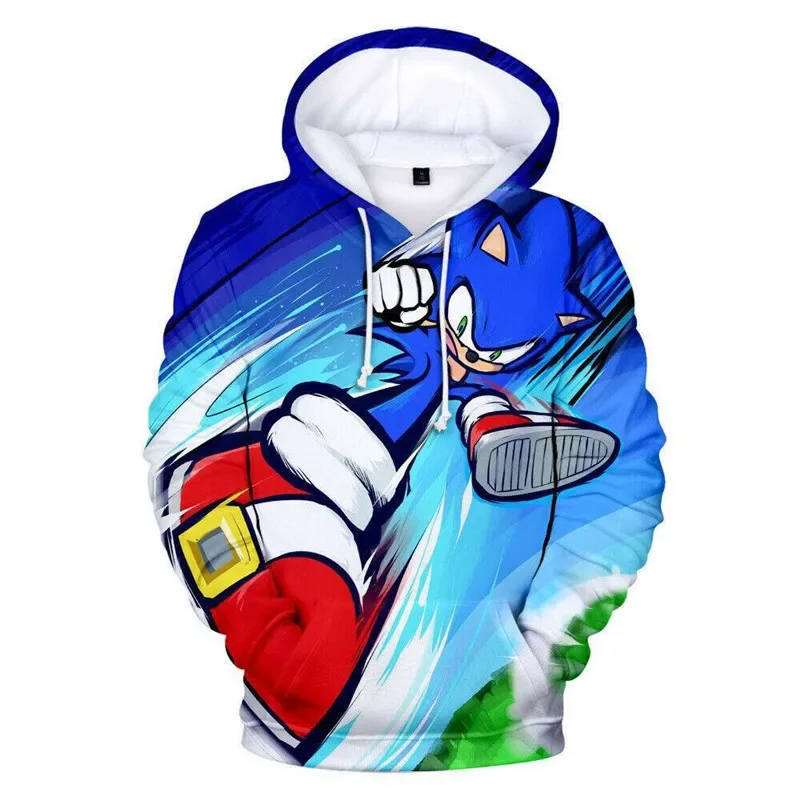 

European and American Cartoon Sonic Cool Casual Hooded Sweatshirt for Men and Women Fashion Trend Pullover Children's Clothes