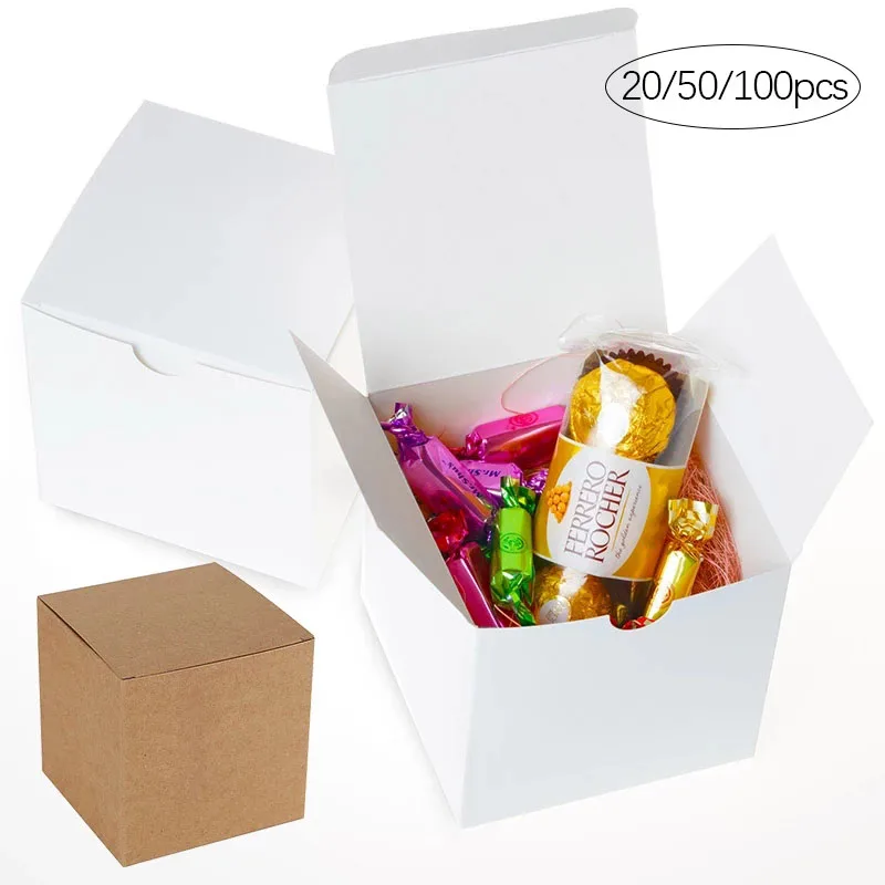 

Square Kraft Paper Box Brown White DIY Craft Gift Boxes Handmade Soap Packing Box Party Favor Cookie Candy Cake Baking Wrapper