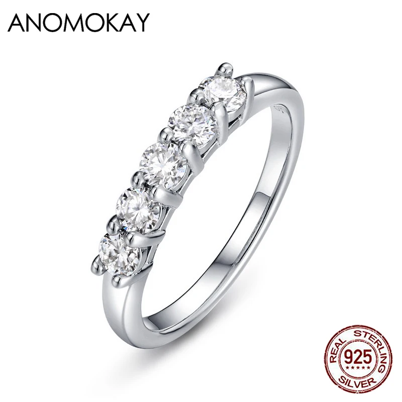 

Anomokay Classic Simple Moissanites 925 Silver Rings for Women Wedding Engagement Gift Real Sterling Silver Resizable Jewelry