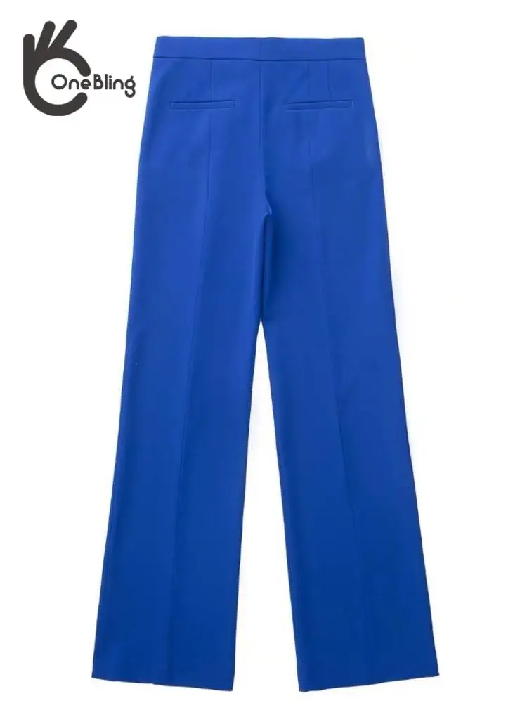 Женский облегающий Костюм-двойка OneBling офисный синий пиджак и длинные брюки