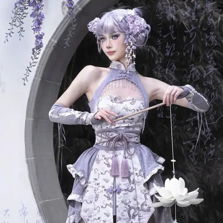 Оригинальный фиолетовый топ с бретелькой на шее и кристаллами тонкая майка