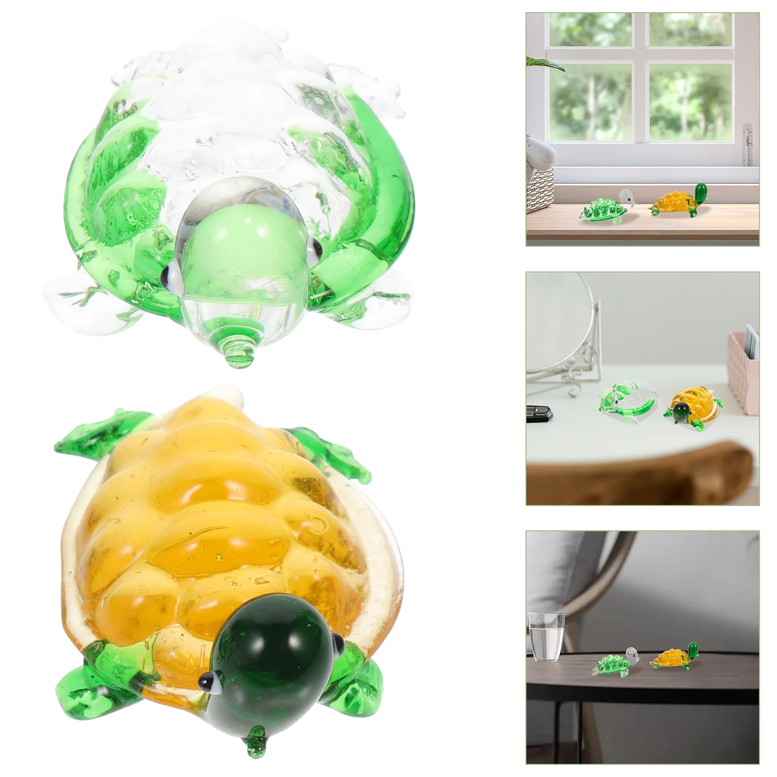 

2Pcs Simulation Turtle Decor Glass Craft Ornament Tank Adornment