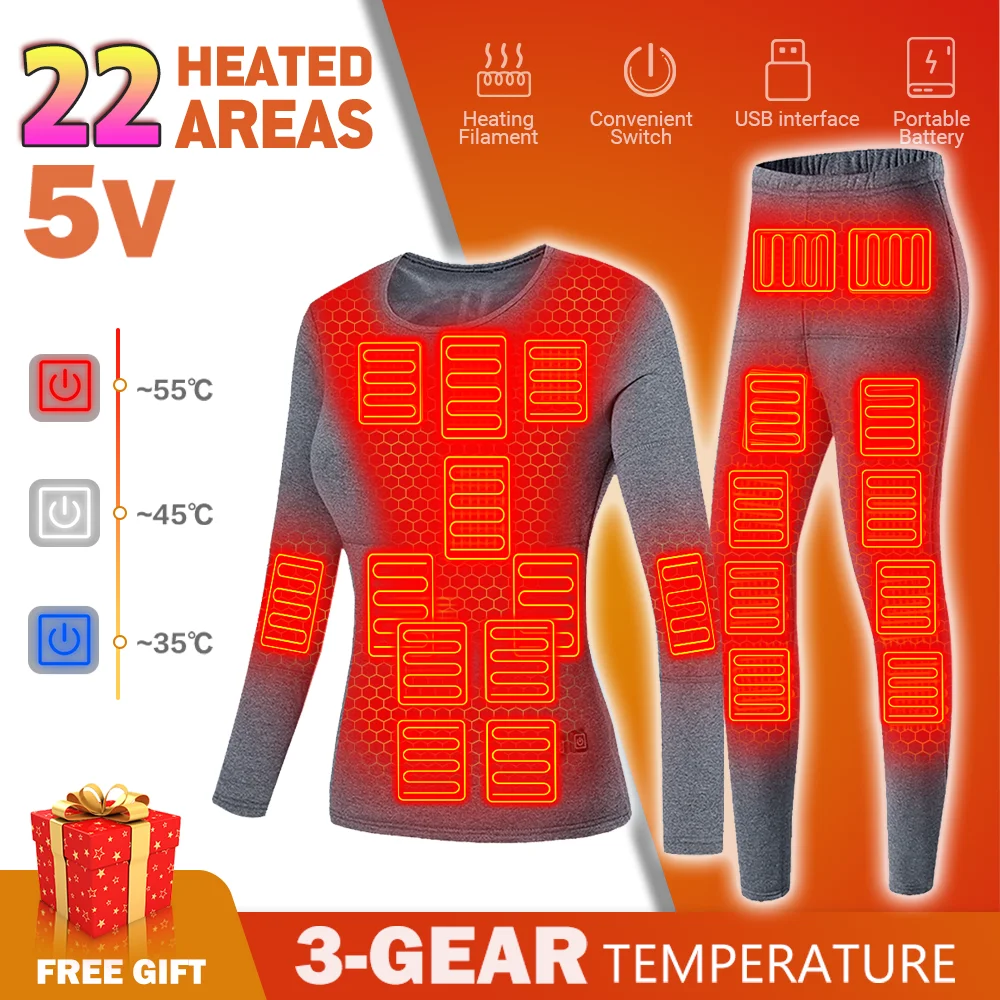 

Heated Underwear Winter Warm Motorcycle Jacket USB Electric Heating Underwear Heating Clothing Fleece Thermal Long Johns S-5XL