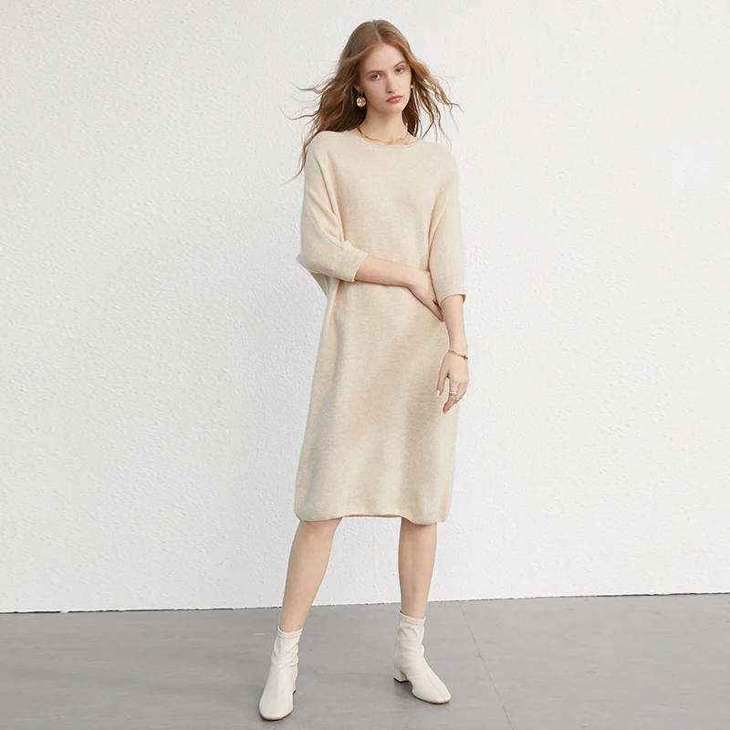 KOIJINSKY Spring and Autumn Women's 3/4 Sleeve Dress Alxa Cashmere Soft Knitted Skirt