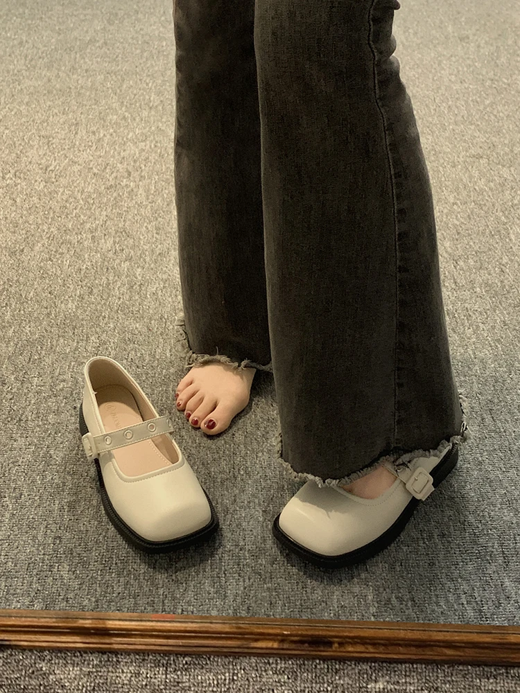 

Shoes Woman 2023 Shallow Mouth Casual Female Sneakers Buckle Strap Square Toe Flats Modis New Dress Cute Summer Retro Mary Janes
