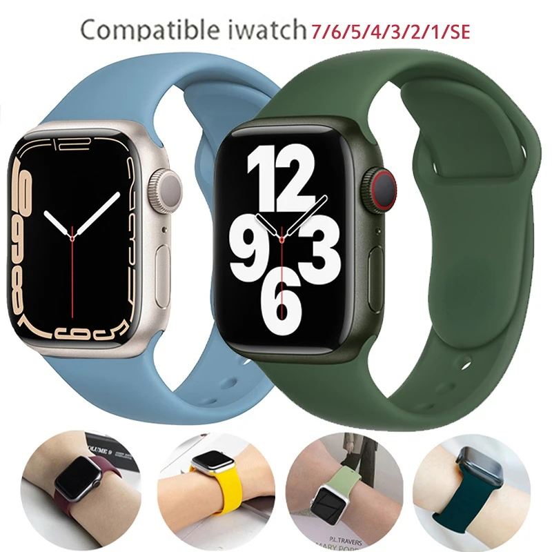 

Ремешок резиновый для Apple Watch Series 7 6 SE 5 4 3 2 38 мм 42 мм, спортивный браслет для iWatch 40 мм 44 мм 41 мм 45 мм