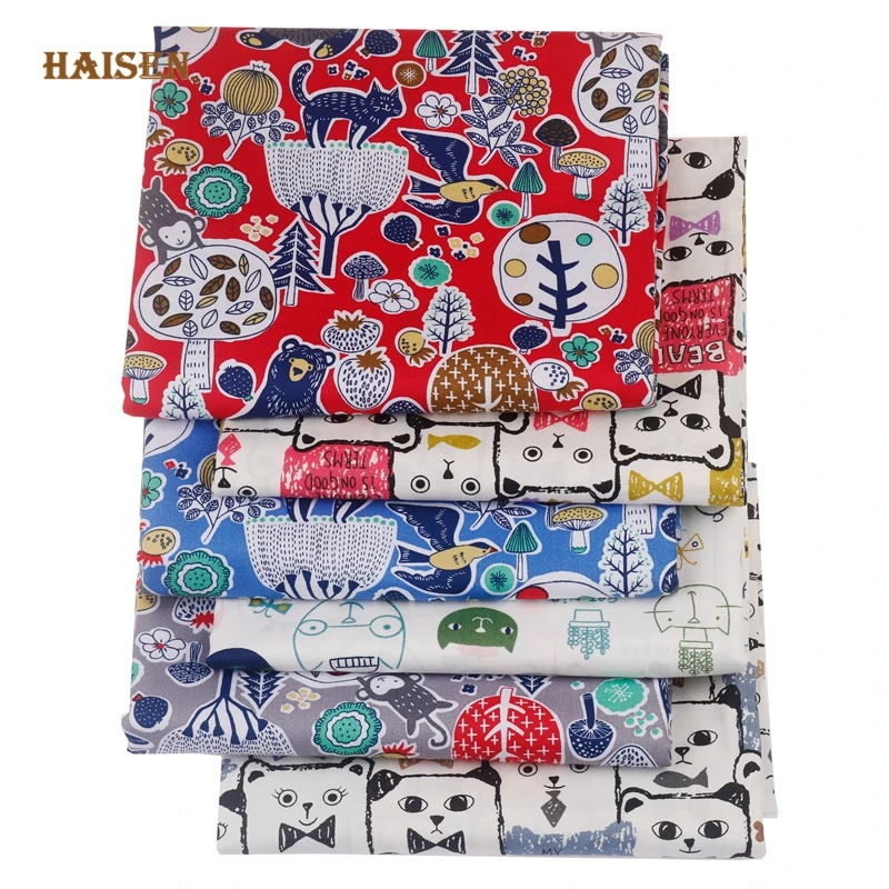Haisen,Cartoon Zoo Series Printed Cotton Fabric Twill Cloth For DIY Sewing Baby&Kid's Clothes Quilt Sheet Dress Textile Material
