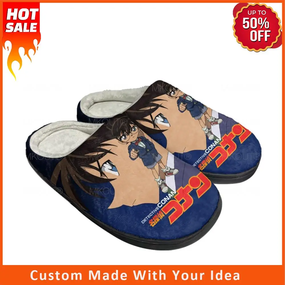 

Горячие Мультяшные домашние хлопковые тапочки Detective Conan на заказ Мужские Женские сандалии плюшевые спальные повседневные теплые тапочки