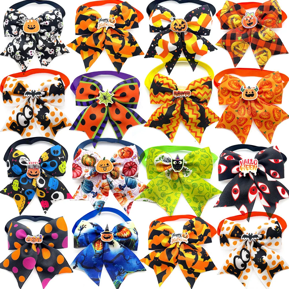 

Bow Halloween Dog Pumpkin Accessories Dog Grooming Necktie Supplies Small Tie Dog Dog Skull Collars New Holiday