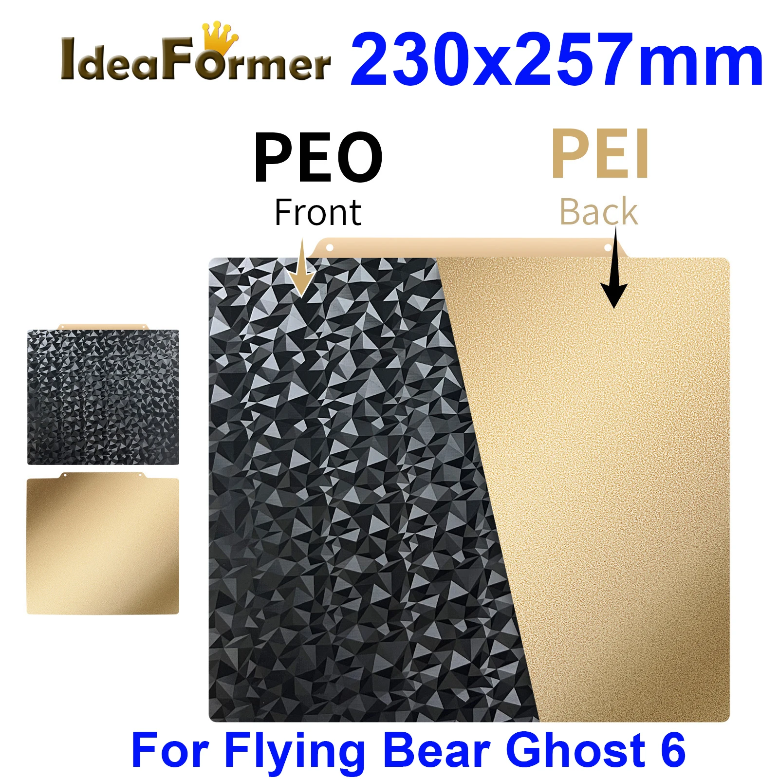 

Upgrade For Flying Bear Ghost 6 PEO Flexible Build Plate 257x230mm Double Side Textured PEI PEO Powder Coated Spring Steel Sheet