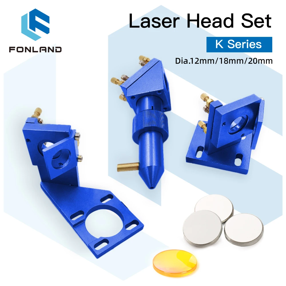 FONLAND K Series CO2 Laser Head Set Lens Dia12/18/20mm Mirror Dia 20mm for 2030 4060 K40 Laser Engraving Cutting Machine
