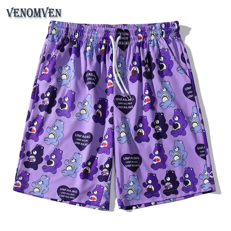 

Purple Love Bear Casual Shorts Men's Oversized Vintage Vacation Seaside Cute Anime Beach Pants Sports Basketball Shorts Bermuda