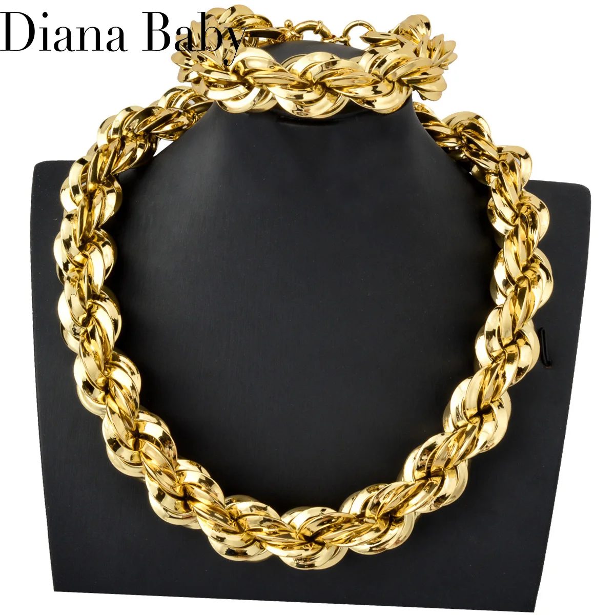 

Gothic Big Thick Twist Necklace Bracelet On Hand Hip Hop Punk Gold Plated Collar For Men Women 2023 Fashion Jewelry Accessorie