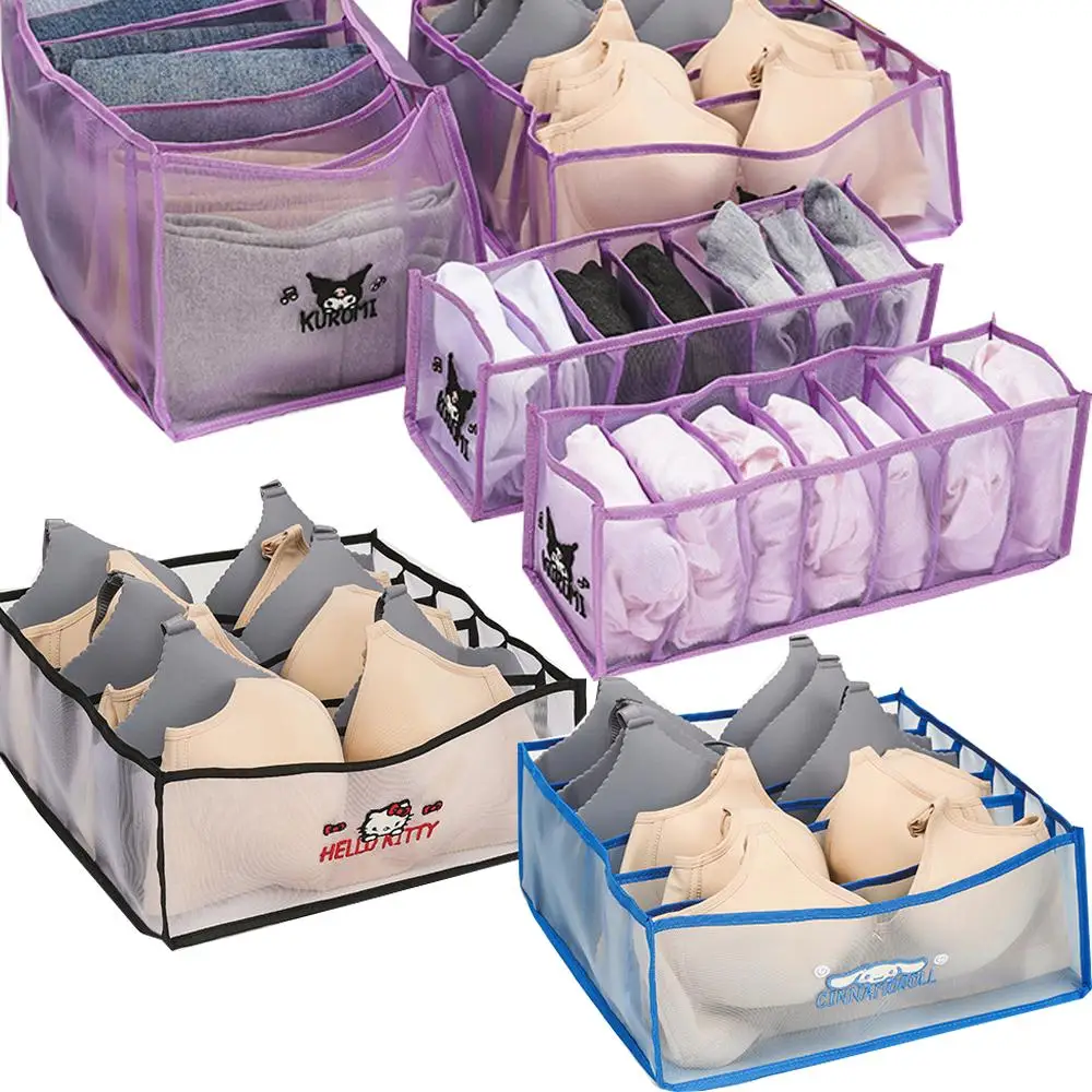

Anime Kawaii Sanrioed Kuromi Kt Cat Mymelody Cinnamoroll Cute Mesh Storage Bag Bra Underwear Mesh Storage Box Socks Storage Bag