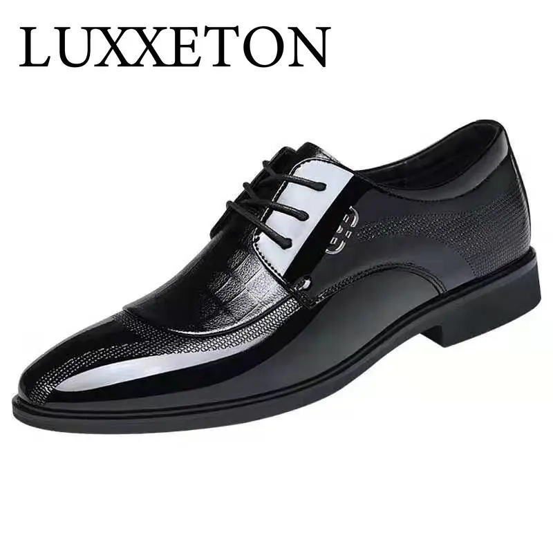 

Men Dress Shoes Business Leather Casual Low Top Solid Color Nonslip British Style Spring