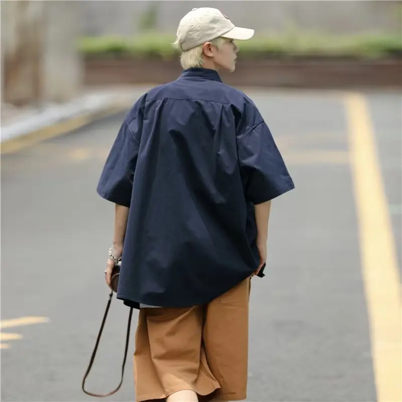 Summer 3 Color Short Sleeve Shirt Men's Fashion Retro Pocket Tooling Shirt Mens Japanese Streetwear Loose Casual Shirt Men M-2XL
