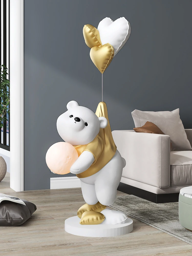 

Home Decor Creative Bear Sculpture Living Room Large Floor Decoration Home Accessories Statue Opening Housewarming Gift Figurine