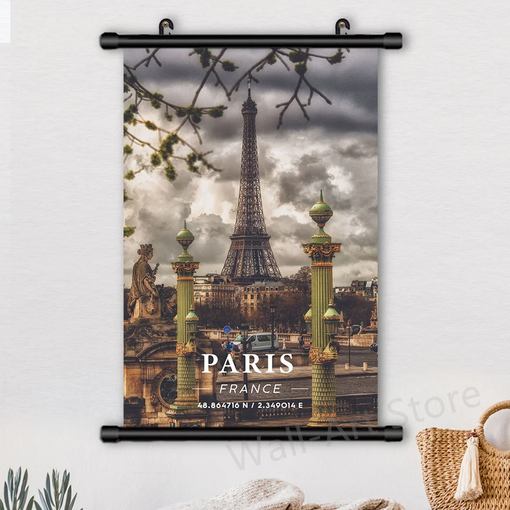 

Paris Coordinate Art Poster Prints France City Scenery Wall Scroll Picture Modern Canvas Hanging Painting Living Room Home Decor