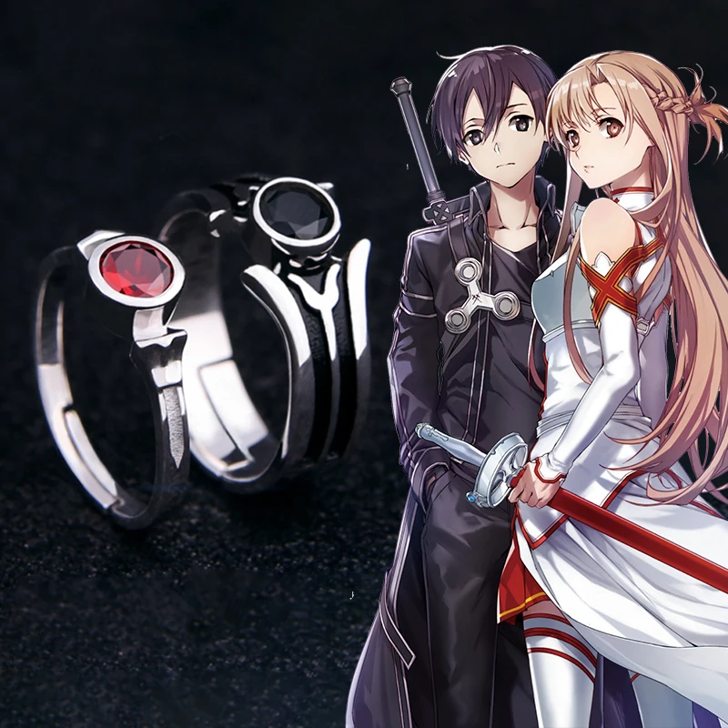 

Anime Sword Art Online Kirito Asuna Yuuki SAO 925 Sterling Silver Ring Adjustable Engagement Jewelry Couple Lovers Women Gifts