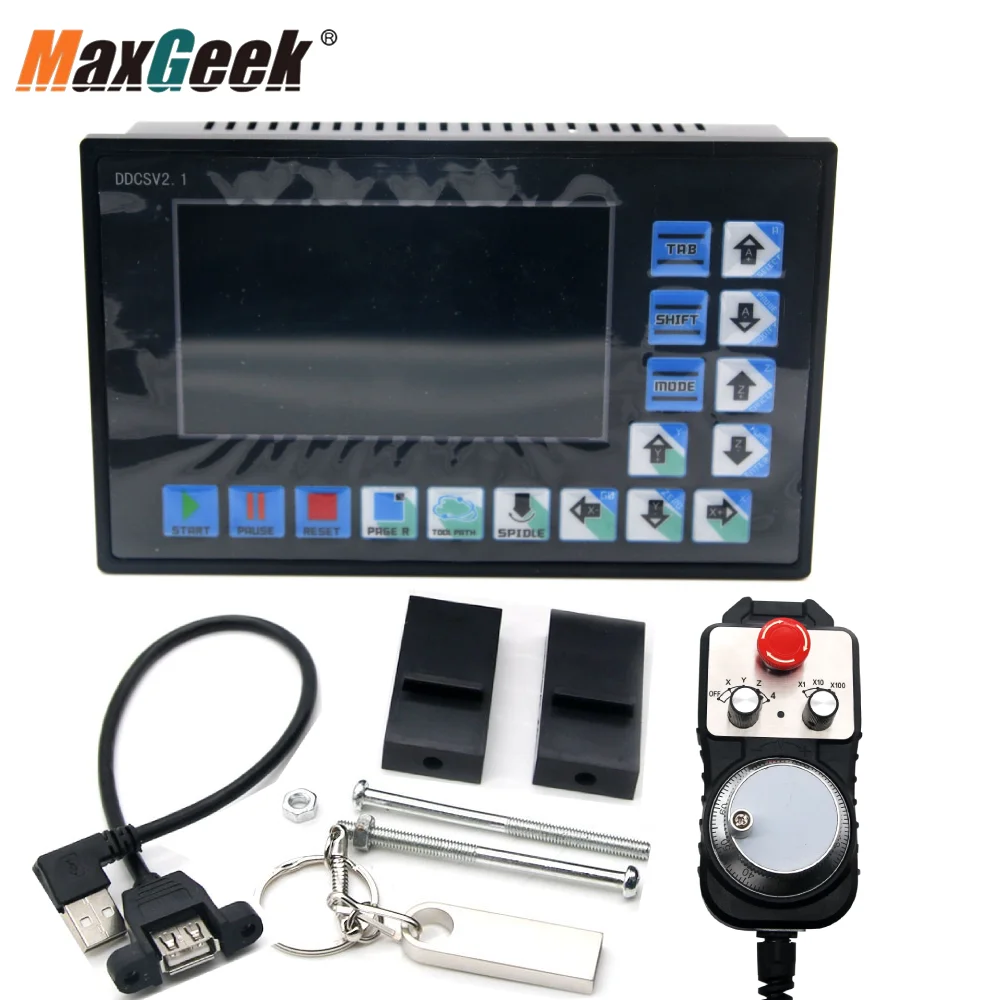 

3-осевой контроллер движения Maxgeek CNC, драйвер двигателя 500 кГц DDCSV2.1 + 4-осевой MPG подвесной маховик и аварийная остановка