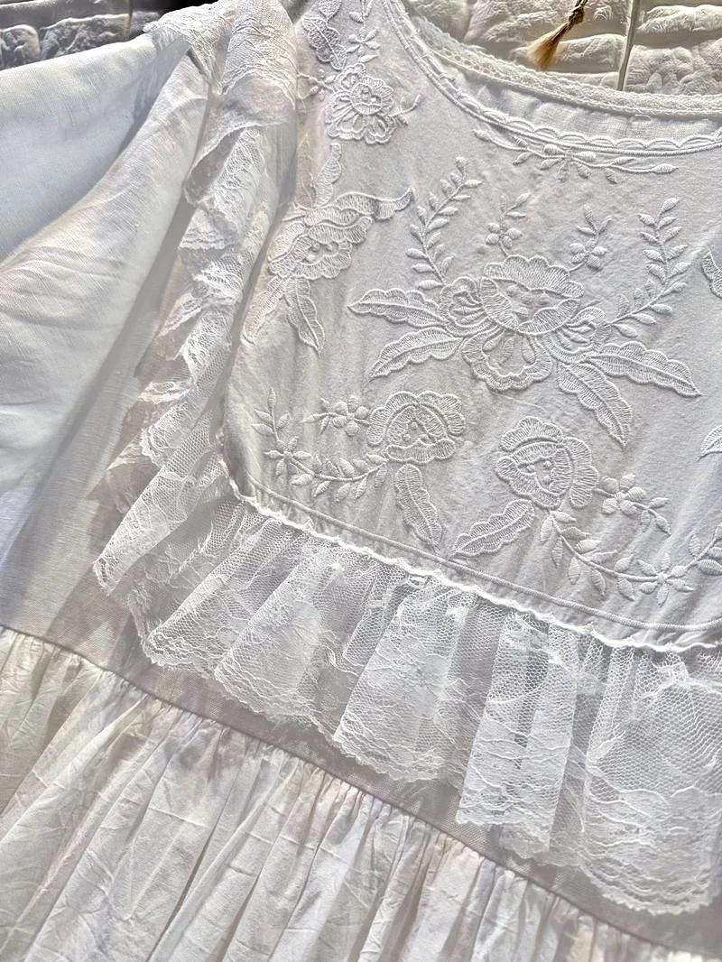 Винтажная кружевная свадебная туника длинное платье миди летнее рококо