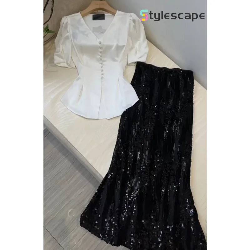 Белая рубашка с коротким рукавом в нишевом стиле летняя блестками прикрывающая