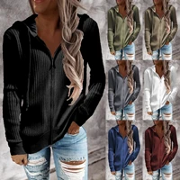 autumn and winter new striped casual sweater loose sweater zipper cardigan long sleeve hooded sweater women