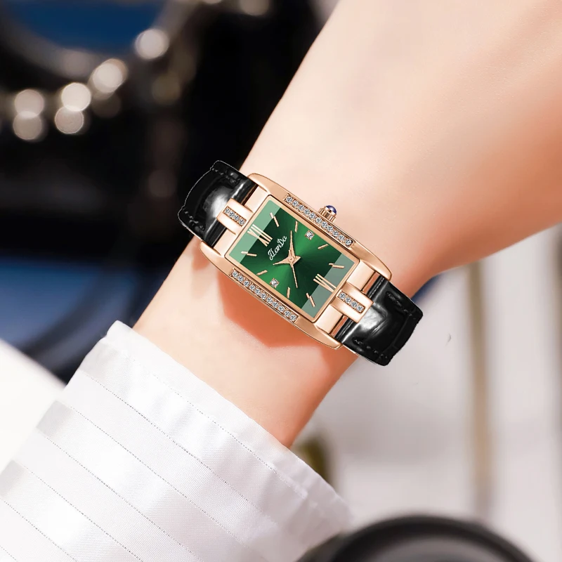 JLANDA 2023 Fashion Square Green Dial Ladies Exquisite Atmosphere Luxury Quartz Watch Stainless Steel Strap Waterproof Watches