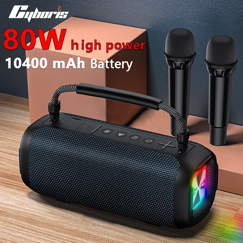 

T12 Karaoke Machine with Wireless Microphone 80W High-power Outdoor Portable Bluetooth Speakers Deep Bass Family Party PA System