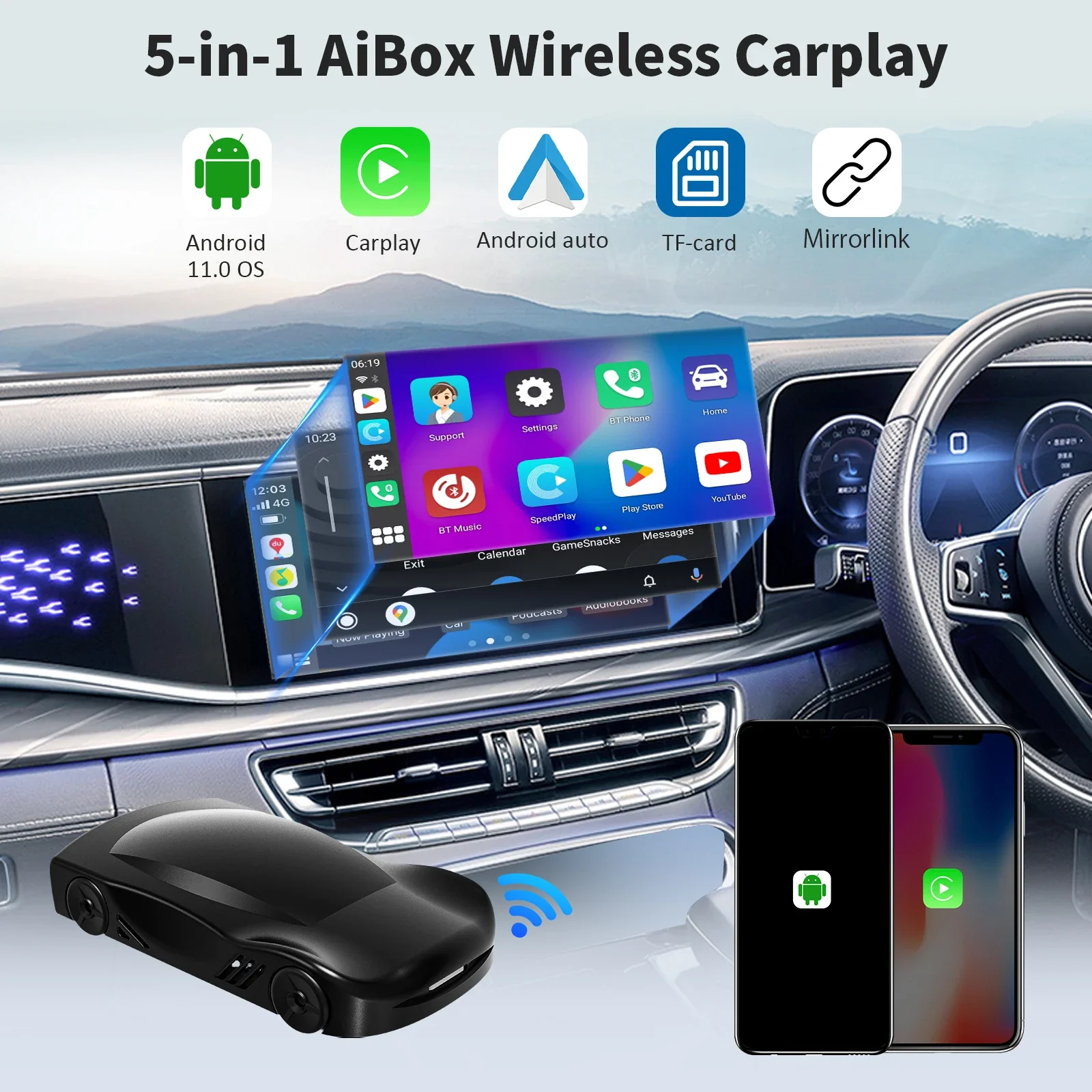 Leranda 5 в 1 беспроводной адаптер CarPlay 16G Carplay Android Auto и Mirrorlink C6 Ai Box Bluetooth для Audi Toyota