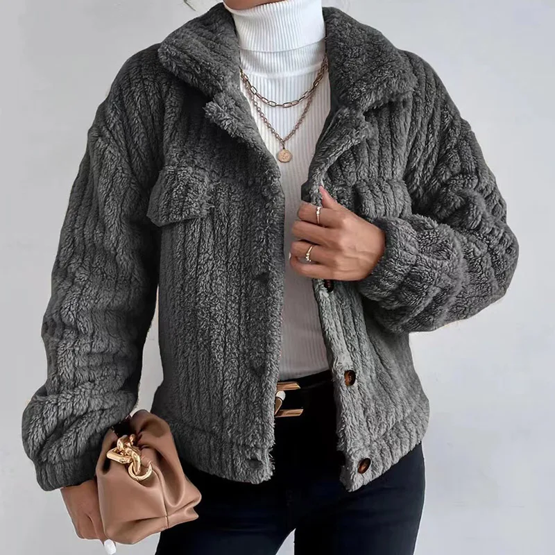 Faux Mink Fur Coat Padded Lapel Jacket Casual Striped Knit Coat Women's Winter Fur Coat 2022 New Plush Warm Cardigan Jumper