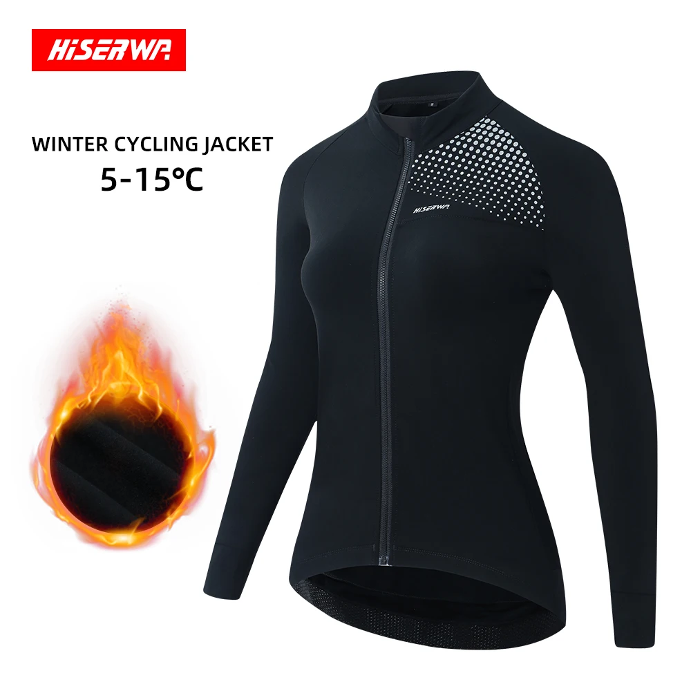 

HISERWA Women Cycling Jackets Winter Warm Jacket Tops Long Sleeve MTB Road Bike Cycling Coat Thermal Fleece Clothing 사이클링 겨울 재킷