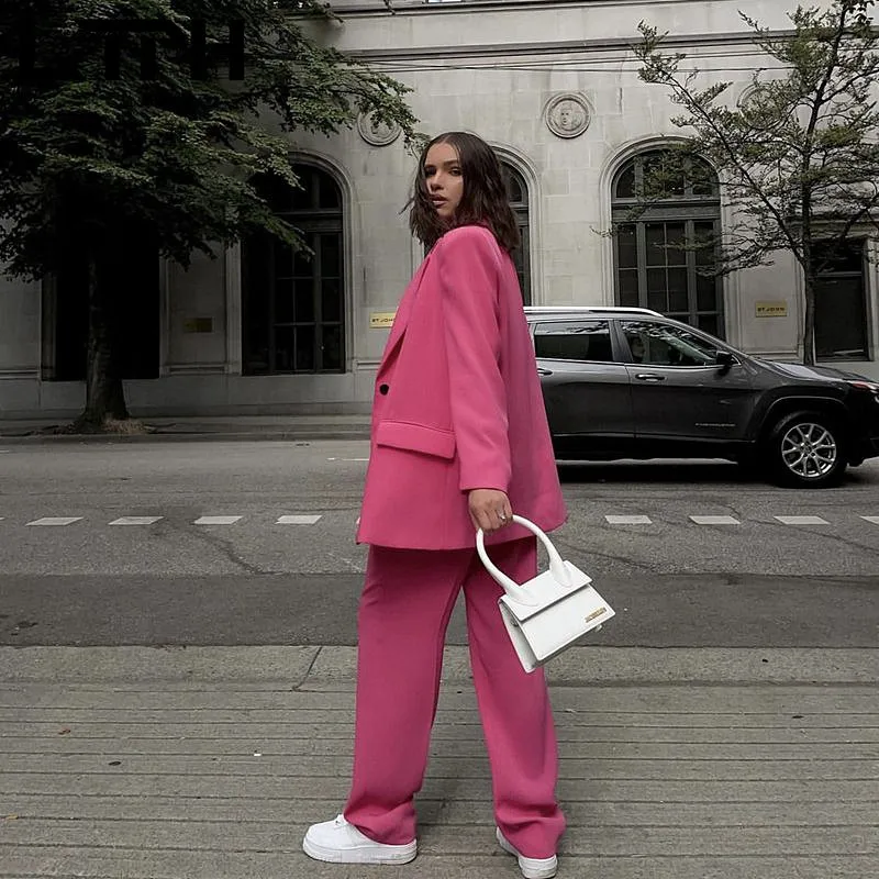 LTPH blazer pant 2 piece set women business casual office wear blazers jacket streetwear rose red pant suits 2023 summer new
