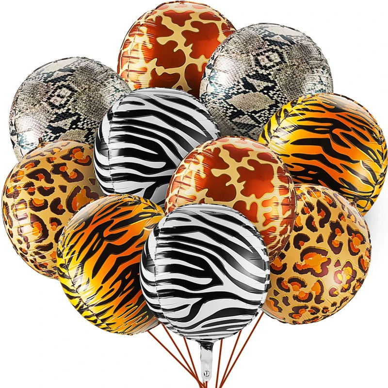 22 Inches Large Animal Print 4D Wild Mylar Foil Zebra Stripe Liners Cheetah Round Balloons for Jungle Theme Baby Shower Birthday