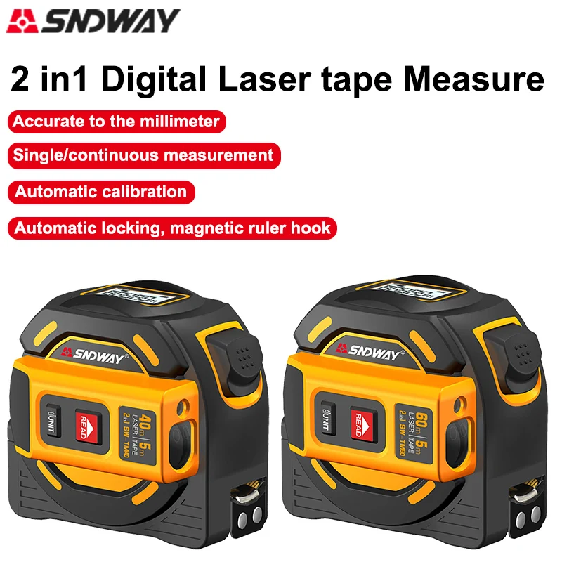 

Лазерная рулетка 40/60 м, измеритель расстояния, Электронная рулетка, цифровой дальномер с выдвижными стальными лентами 5 м