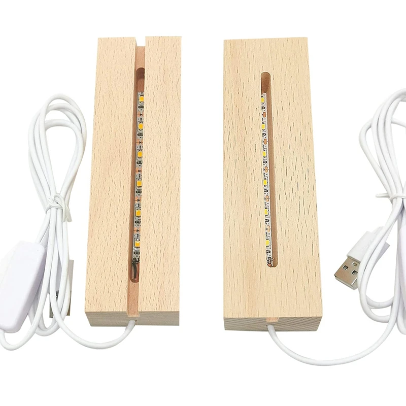 

2 Pack 6 Inch Rectangle LED Lights Display Base,Wooden Lighted Base Stand For Crystal Display Glass Art(Warm Light)