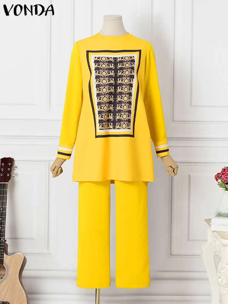 Элегантные женские брючные комплекты размера плюс 5XL VONDA с богемным принтом Топ