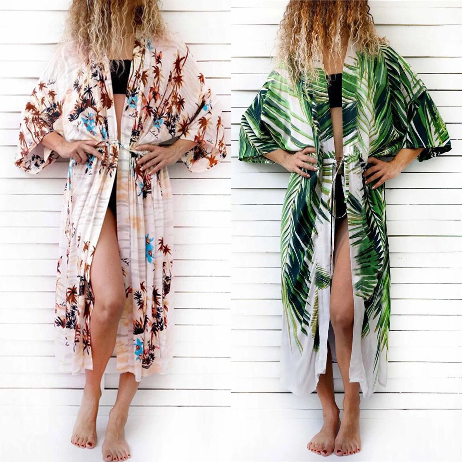 

Women Summer Long Flowy Kimono Cardigans Boho Chiffon Floral Beach Cover Up Tops