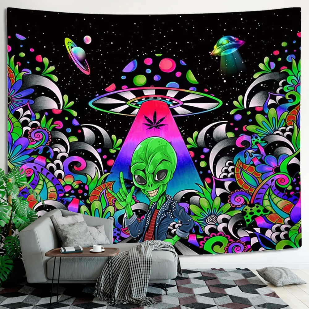 3D Mushroom Tapestry Starry Sky Forest Aliens Psychedelic Hanging Cloth Hippie Colorful Wall Decoration  Home Background Canvas