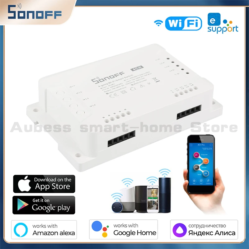 

Sonoff 4CH R3/PROR3 WiFI Switch ITEAD 4 Channel Din Rail Mounting Wireless Smart Switch EWELink App Remote Control Alexa Google
