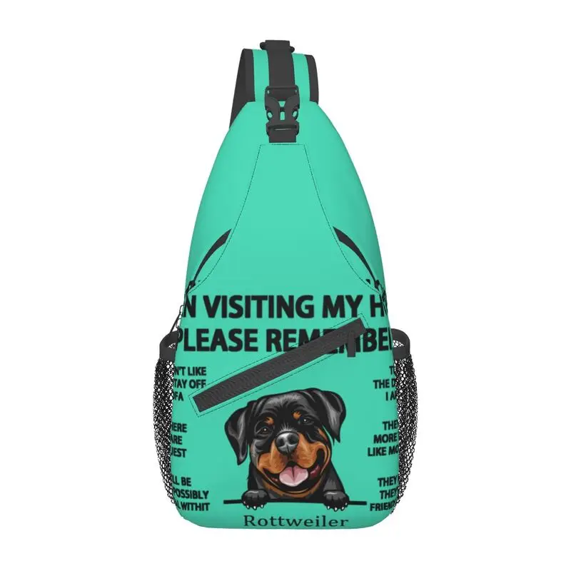 

When Visiting My House Please Remember Dog Quotes Sling Crossbody Chest Bag Men Fashion Shoulder Backpack for Traveling