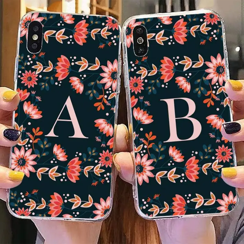 

Cute 26 Flower Letters Phone Case for iPhone 11 12 13 Mini Pro Max 8 7 6 6S Plus X 5 SE 2020 XR XS Case shell
