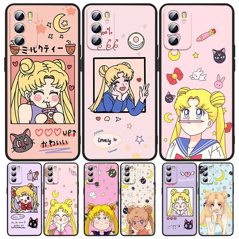 

Sailor Moon Cartoon Phone Case For OPPO A5 A9 A12 A1K AX7 A72 A52 A31 A53 A53S A73 A93 A94 A74 A16 2018 2020 Black luxury Back
