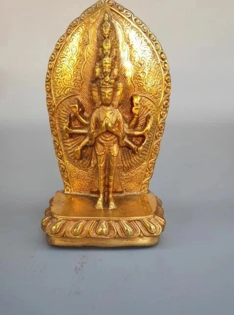 Китайская чистая латунь тысяча гуаньинь маленькая статуя Будды